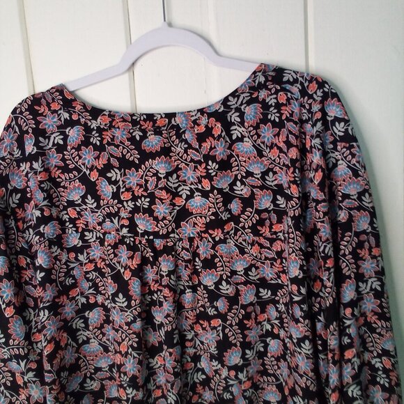 Terra & Sky Blouse Women 3X Button Up 3/4 Sleeve Floral Black Blue Red - Picture 13 of 15